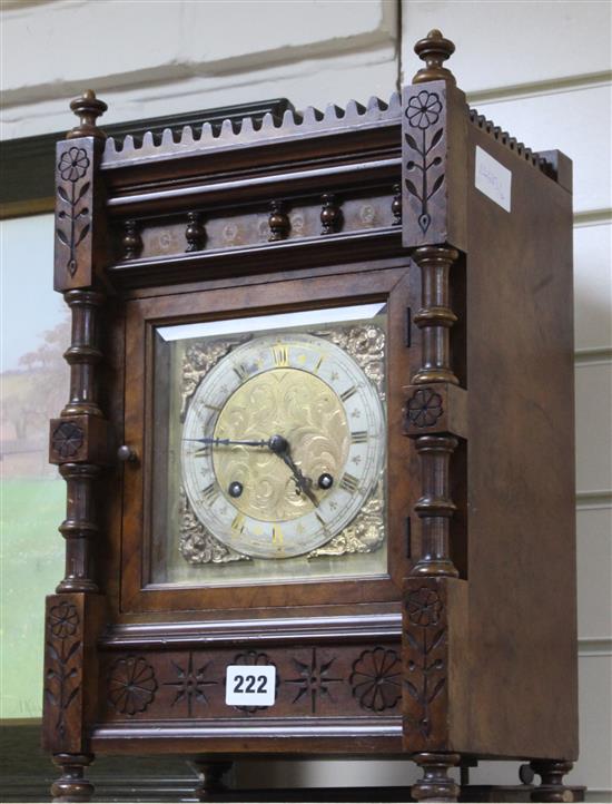 A walnut mantel clock, ting tang quarter striking, height 42cm